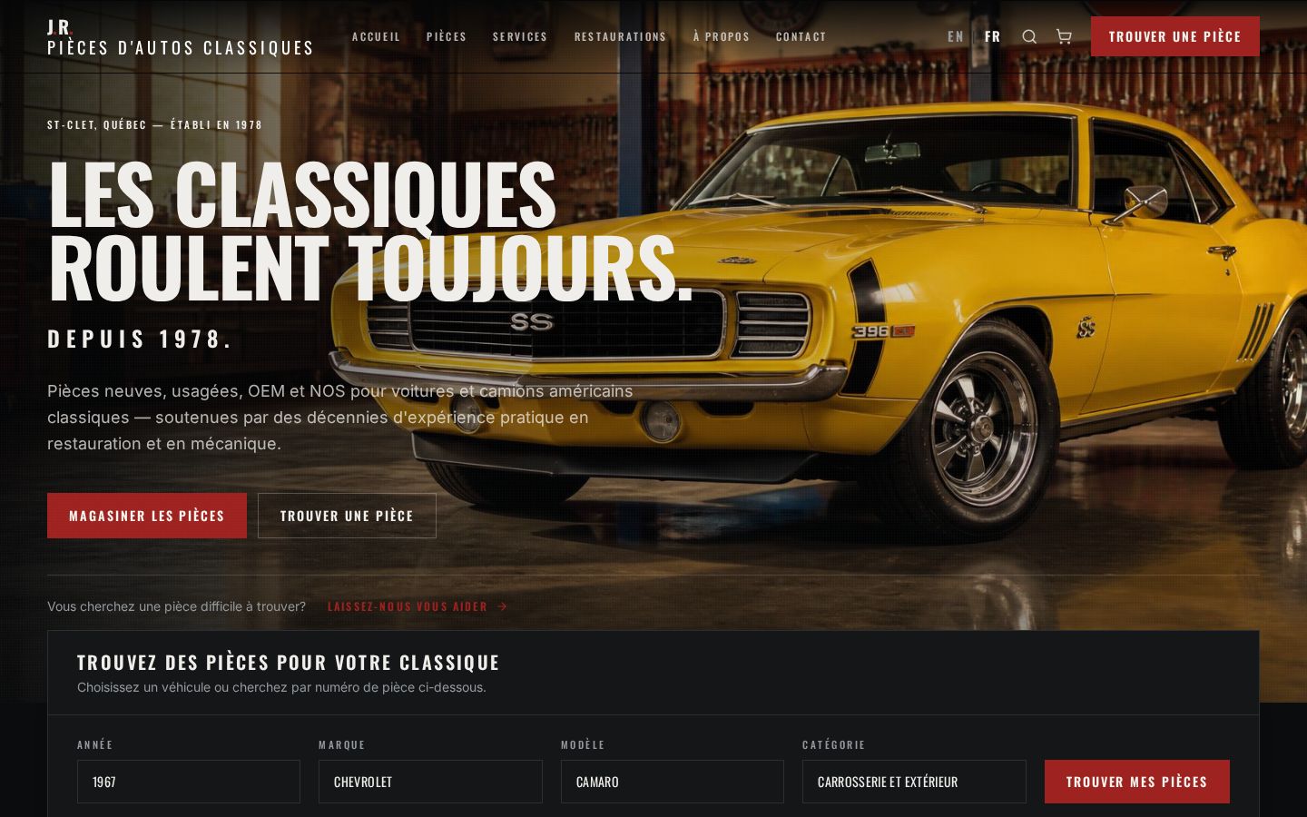 J.R. Pièces d'Autos Classiques website designed and developed by SiteWell